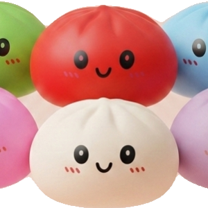 Dumpling Squishy Collection Set of 6 being squeezed, soft slow-rise foam