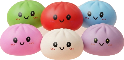 Dumpling Squishy Collection Set of 6 being squeezed, soft slow-rise foam