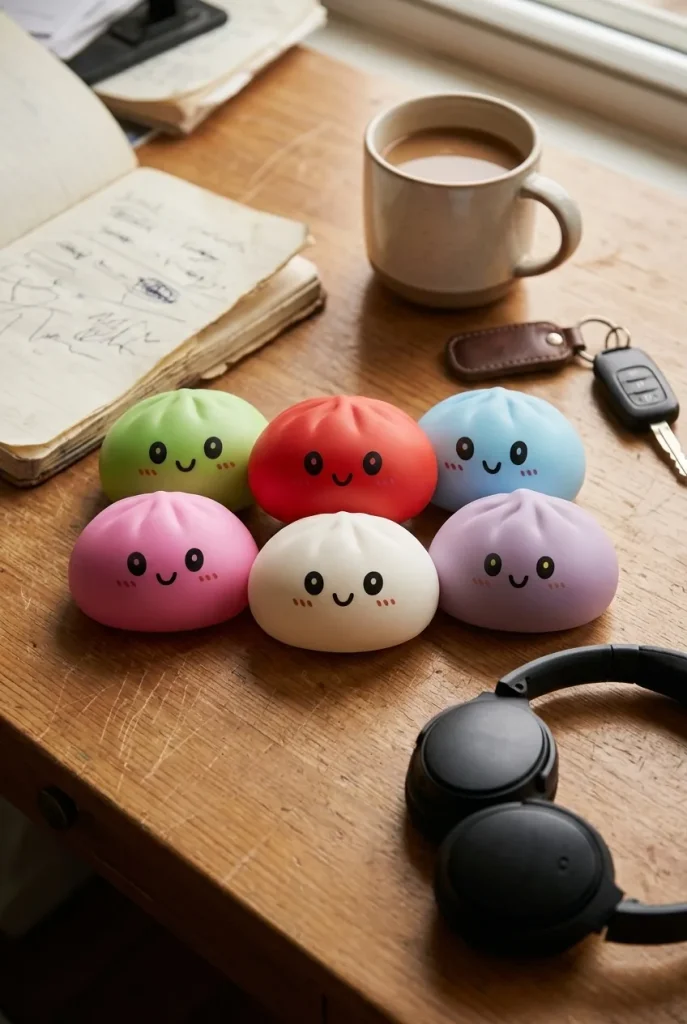 Dumpling Squishy Collection Set of 6 on the desk