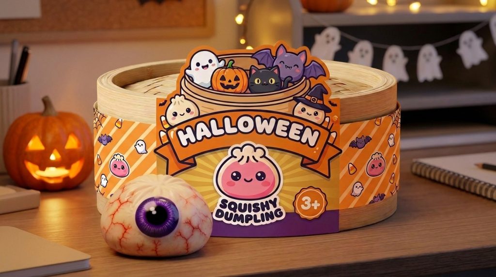Halloween Eye Dumpling Squishy in its kawaii setting