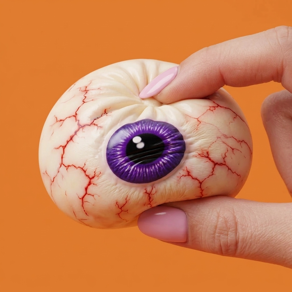 Halloween Eye Dumpling Squishy being squeezed, soft slow-rise foam