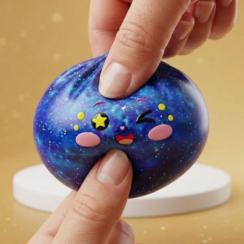Galaxy Dumpling Squishy — slow-rise effect, the foam springs back slowly