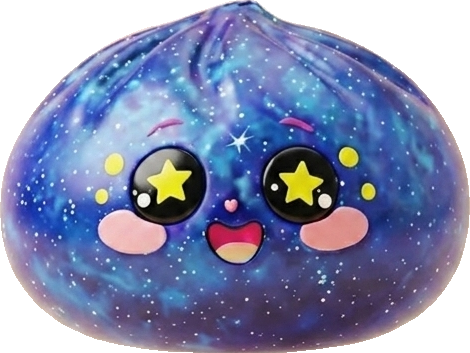 Galaxy Dumpling Squishy being squeezed, soft slow-rise foam