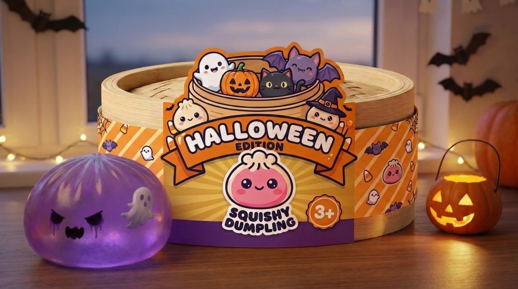 Boo Ghost Dumpling Squishy in its kawaii setting