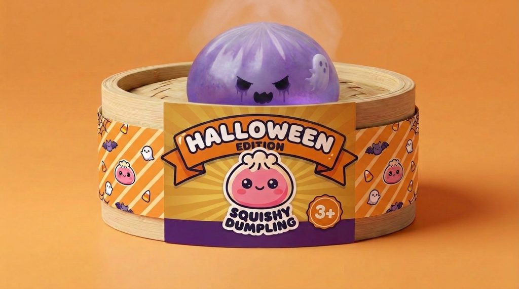 Boo Ghost Dumpling Squishy in its bamboo steamer box