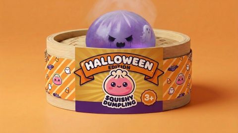 Boo Ghost Dumpling Squishy in its bamboo steamer box