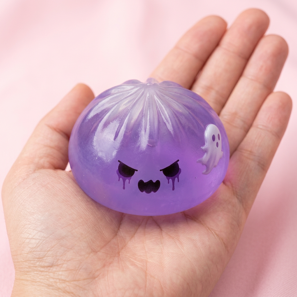 Boo Ghost Dumpling Squishy held in hand, actual size