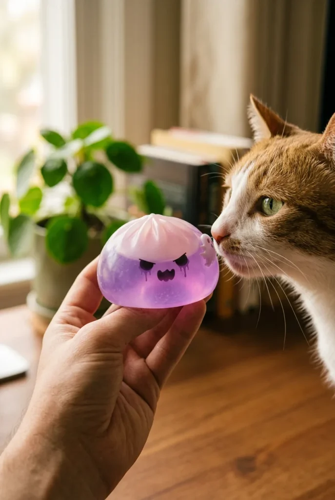 Boo Ghost Dumpling Squishy with a plush friend