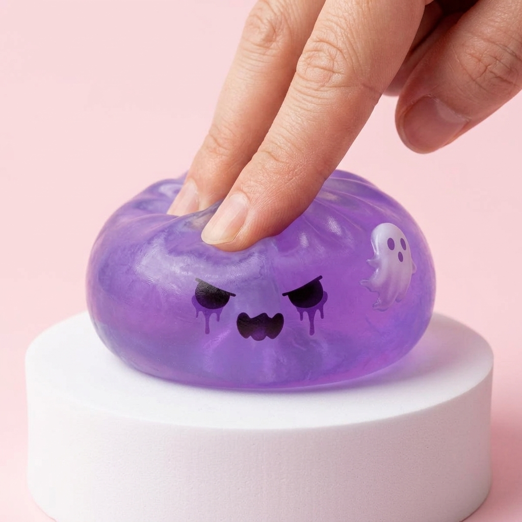 Boo Ghost Dumpling Squishy being squeezed, soft slow-rise foam