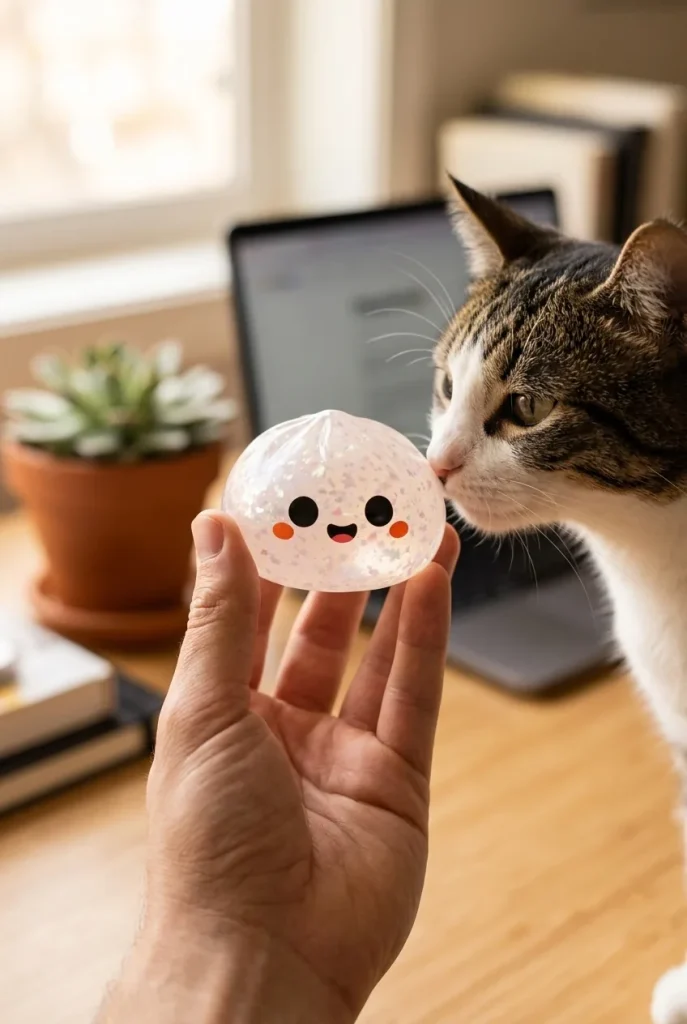 Ghost Halloween Glitter Dumpling Squishy with a plush friend