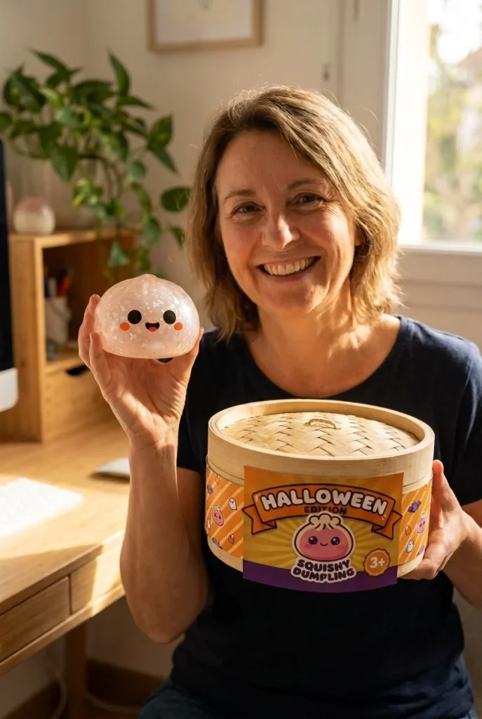 Ghost Halloween Glitter Dumpling Squishy with its box