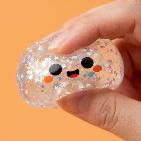 Ghost Halloween Glitter Dumpling Squishy — slow-rise effect, the foam springs back slowly