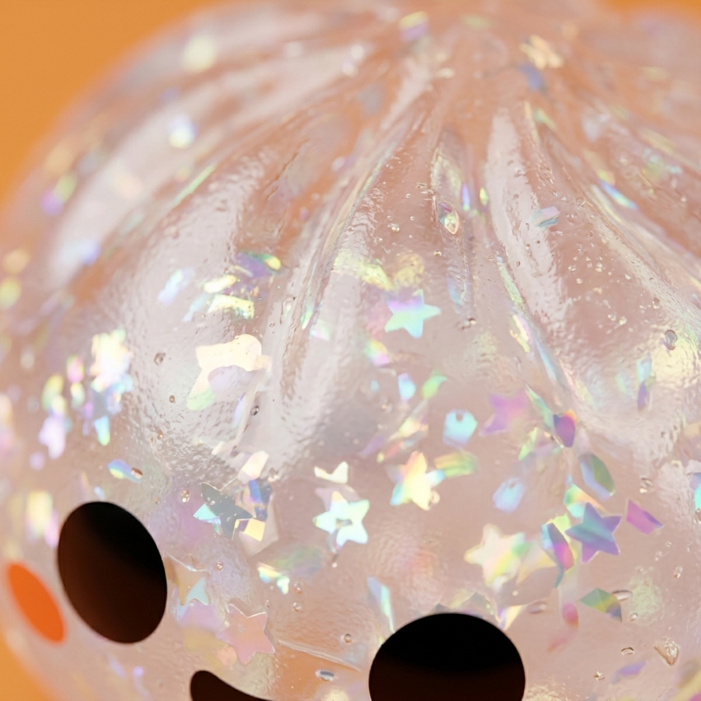 Ghost Halloween Glitter Dumpling Squishy — close-up of the texture