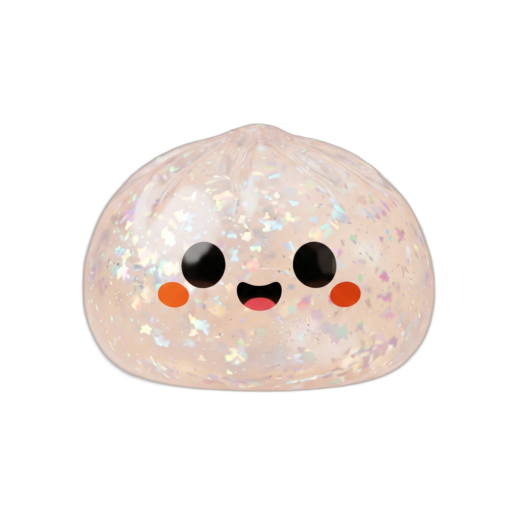 Ghost Halloween Glitter Dumpling Squishy being squeezed, soft slow-rise foam