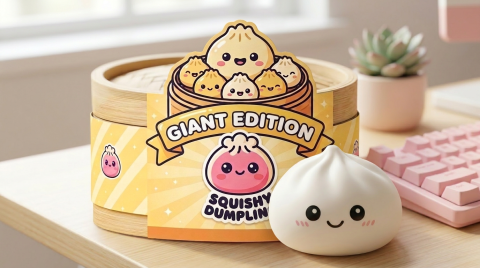 Giant Dumpling Squishy Toy XXL in its kawaii setting