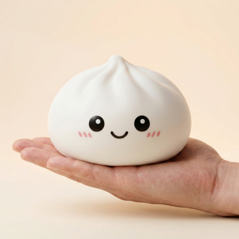 Giant Dumpling Squishy Toy XXL held in hand, actual size