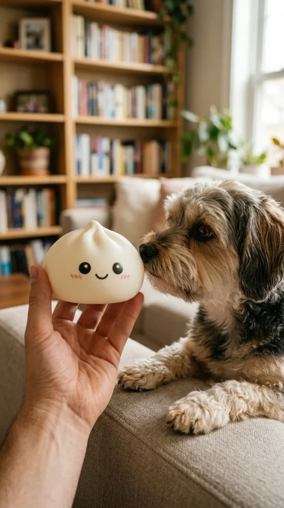 Giant Dumpling Squishy Toy XXL with a plush friend