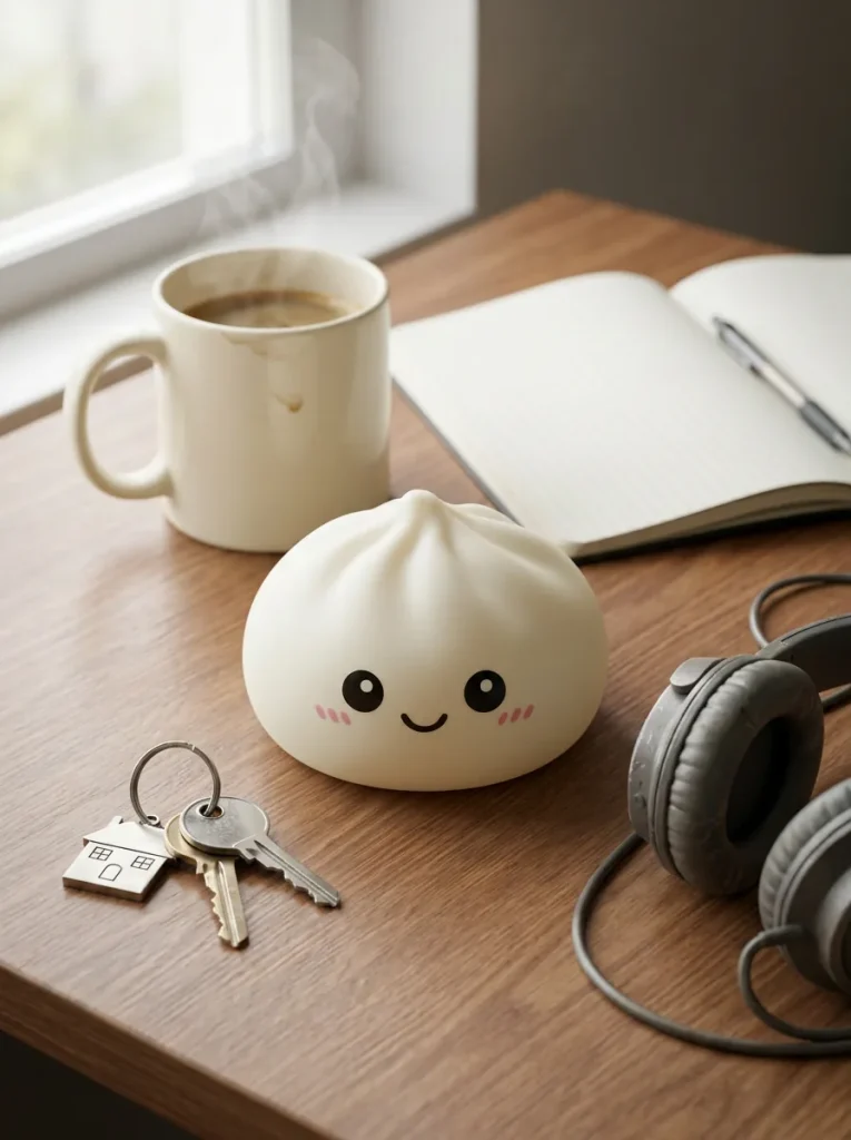 Giant Dumpling Squishy Toy XXL on the desk