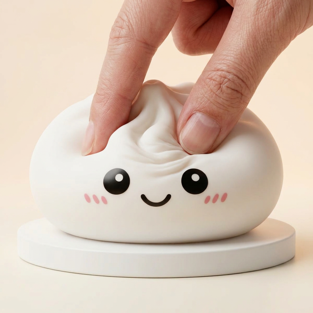 Giant Dumpling Squishy Toy XXL being squeezed, soft slow-rise foam