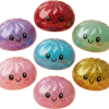 Glitter Dumpling Squishy Set of 6 being squeezed, soft slow-rise foam