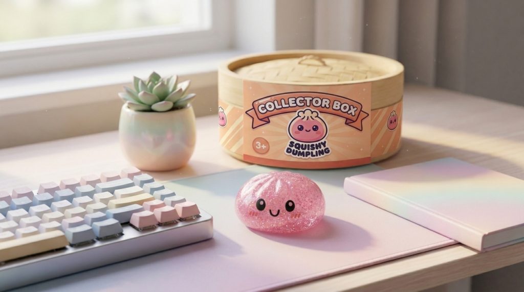Glitter Dumpling Squishy Set of 6 in its kawaii setting
