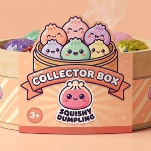 Glitter Dumpling Squishy Set of 6 in its bamboo steamer box