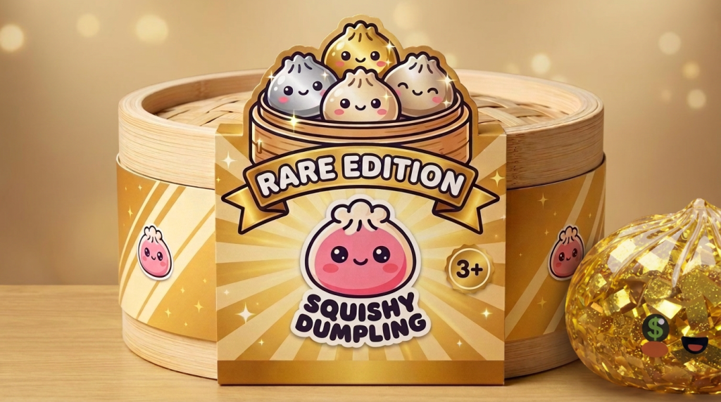 Gold Dumpling Squishy – Rare Edition in its kawaii setting