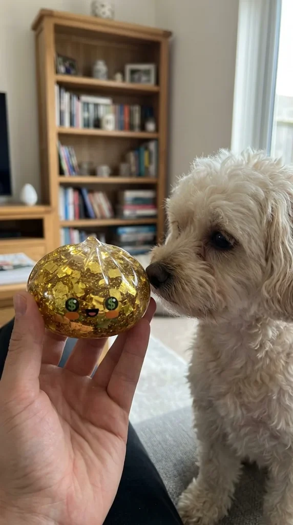 Gold Dumpling Squishy – Rare Edition with a plush friend