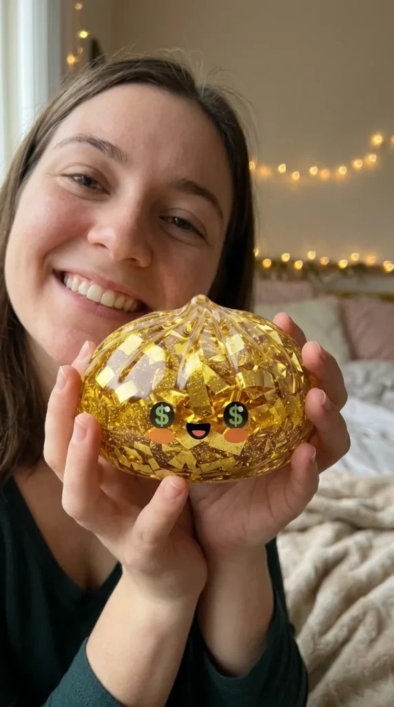 Gold Dumpling Squishy – Rare Edition in everyday life