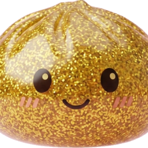 Gold Glitter Dumpling Squishy being squeezed, soft slow-rise foam