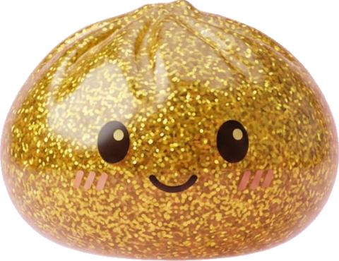Gold Glitter Dumpling Squishy being squeezed, soft slow-rise foam