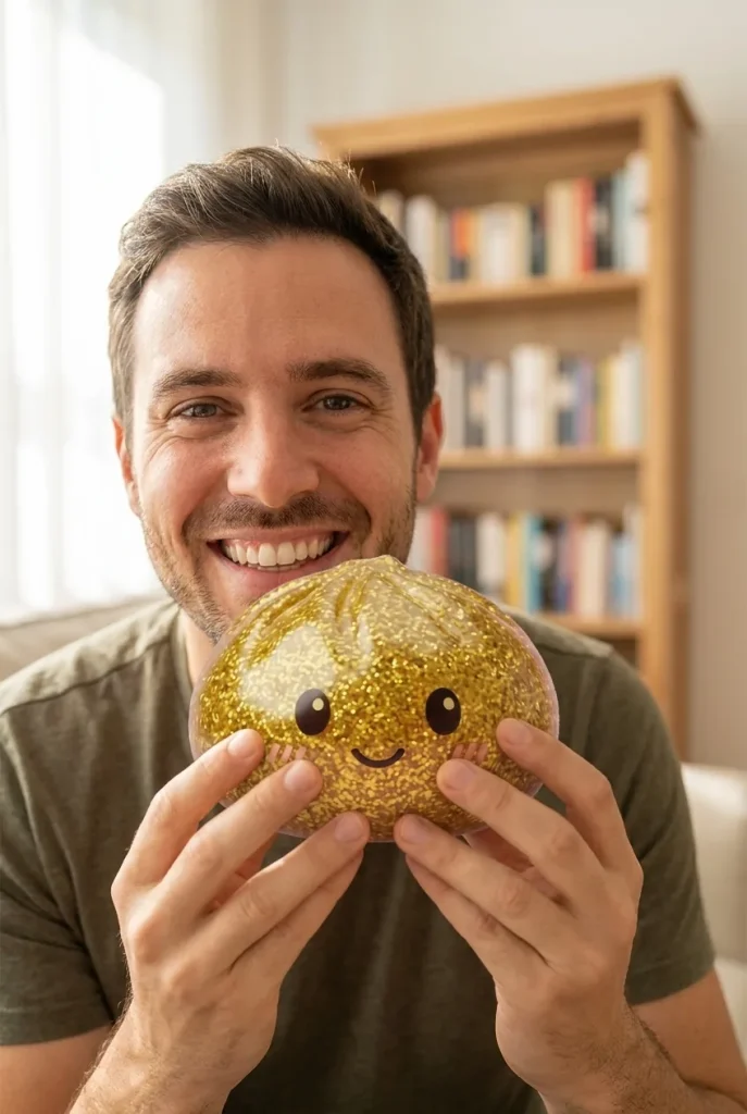 Gold Glitter Dumpling Squishy in everyday life