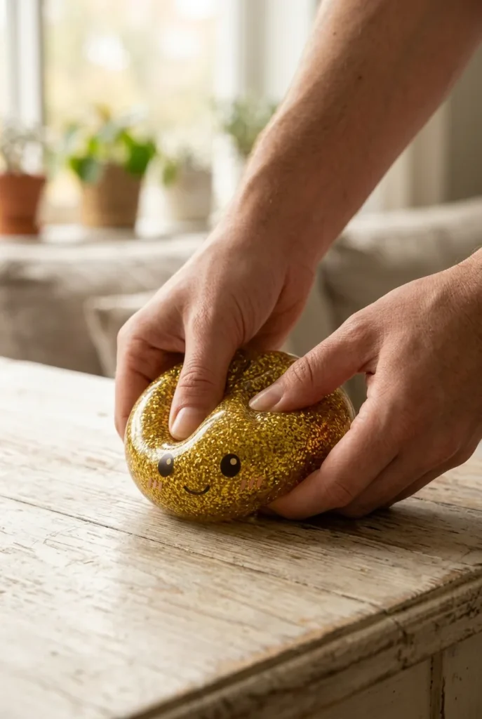 Gold Glitter Dumpling Squishy mid-squish