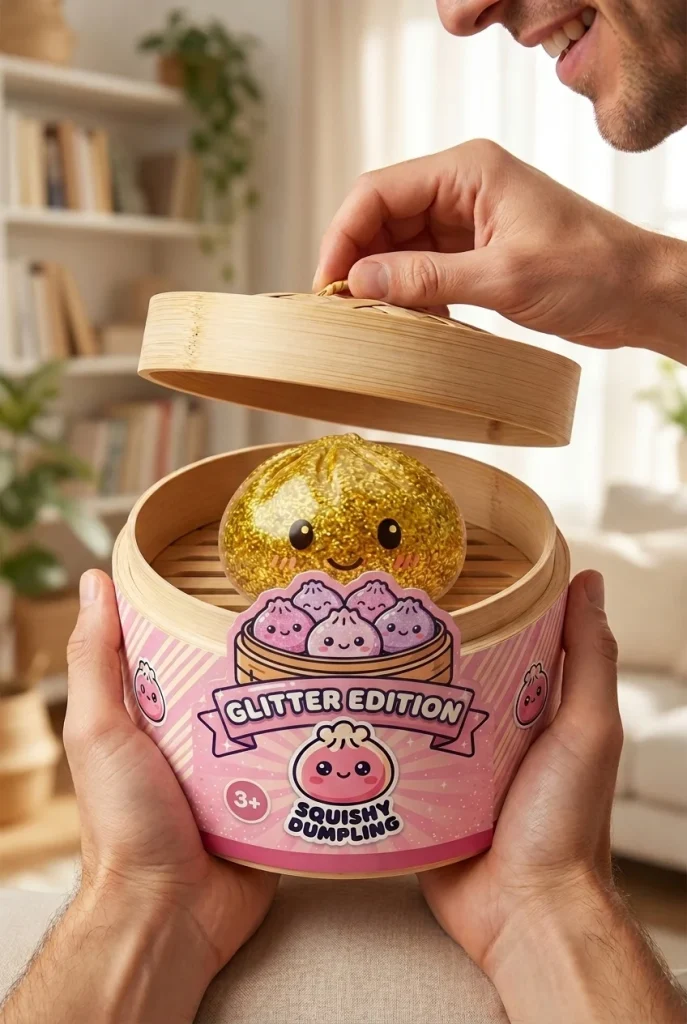 Gold Glitter Dumpling Squishy unboxing moment
