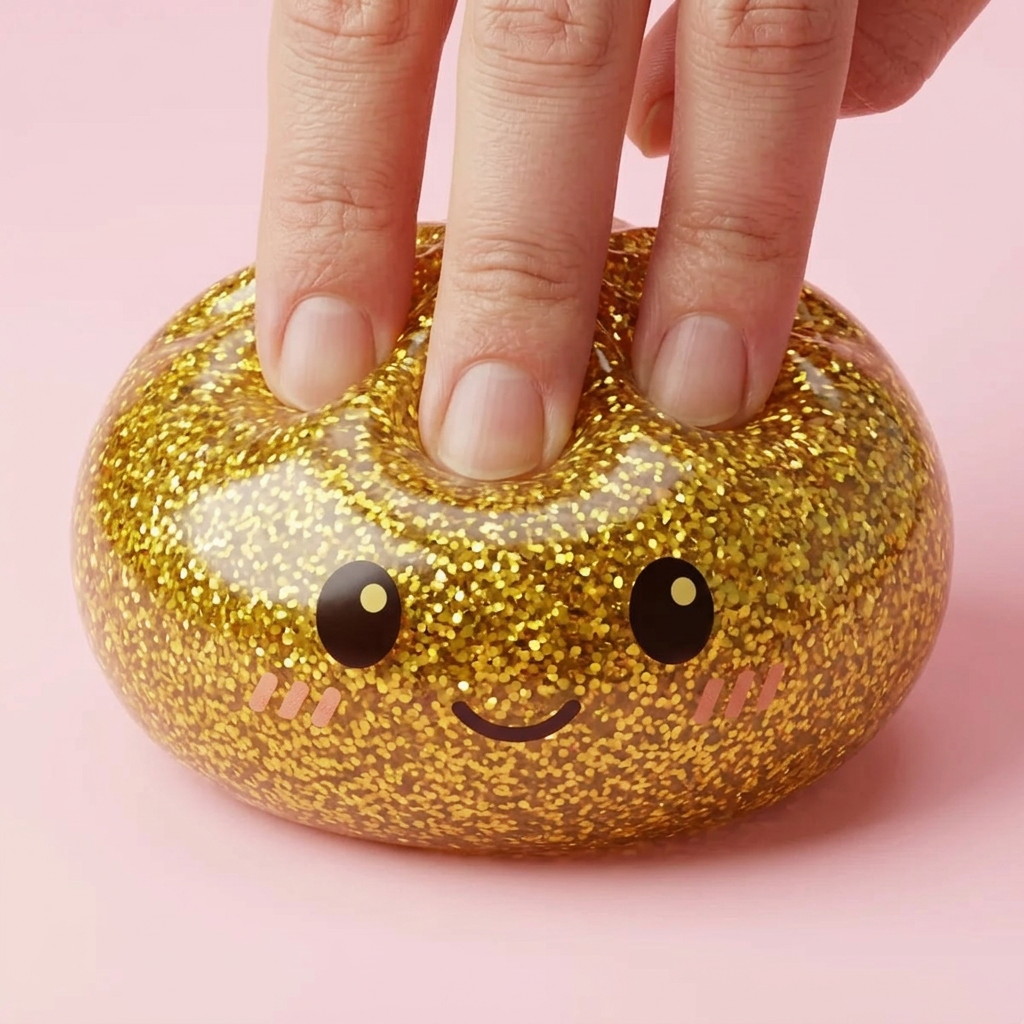 Gold Glitter Dumpling Squishy — slow-rise effect, the foam springs back slowly