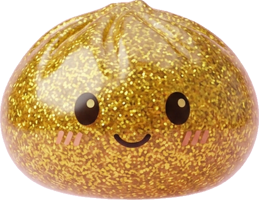 Gold Glitter Dumpling Squishy being squeezed, soft slow-rise foam