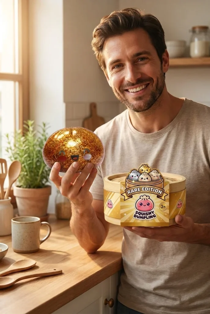 Gold Glitter Dumpling Squishy – Rare Treasure Edition with its box