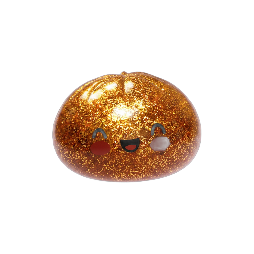Gold Glitter Dumpling Squishy – Rare Treasure Edition being squeezed, soft slow-rise foam