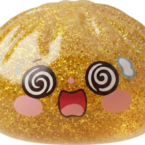 Gold Dumpling Squishy – Lucky Charm Edition being squeezed, soft slow-rise foam