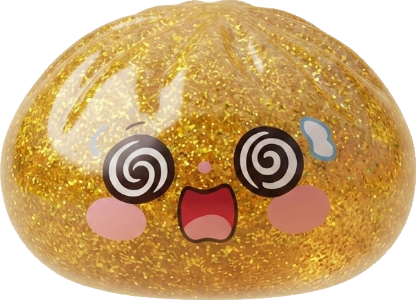 Gold Dumpling Squishy – Lucky Charm Edition being squeezed, soft slow-rise foam
