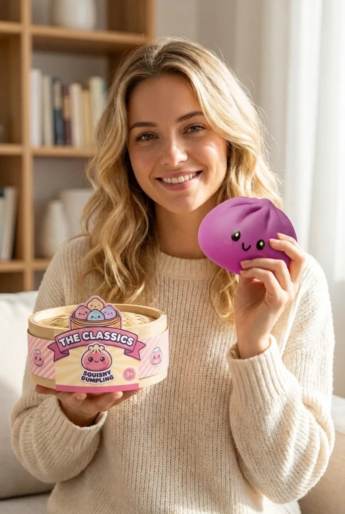 Grey & Magenta Dumpling Squishy with its box