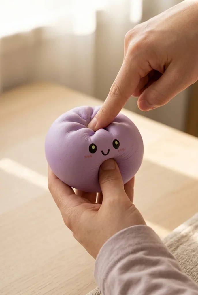Grey & Magenta Dumpling Squishy mid-squish