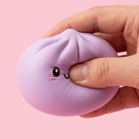 Grey & Magenta Dumpling Squishy — slow-rise effect, the foam springs back slowly