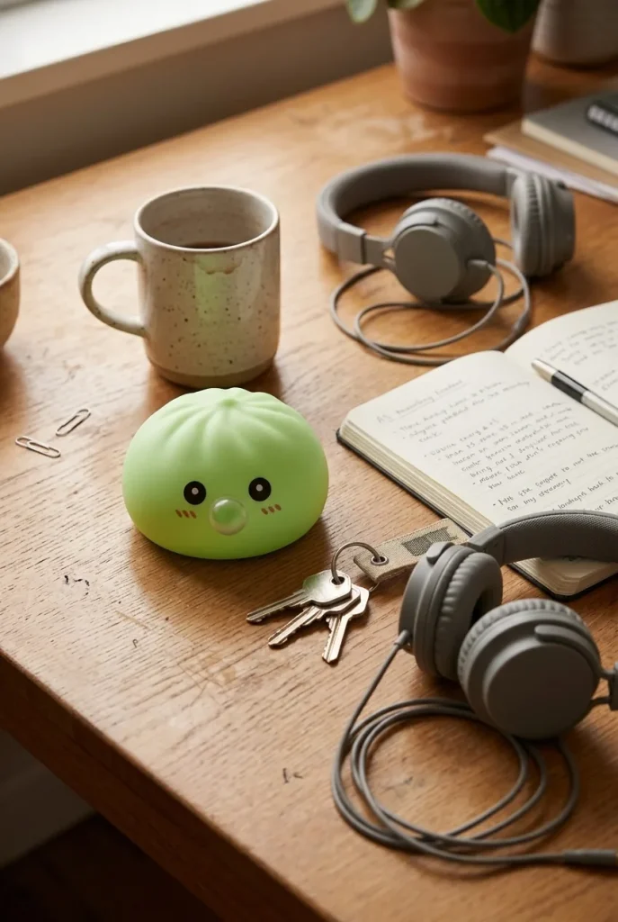 Fresh Green Dumpling Squishy on the desk