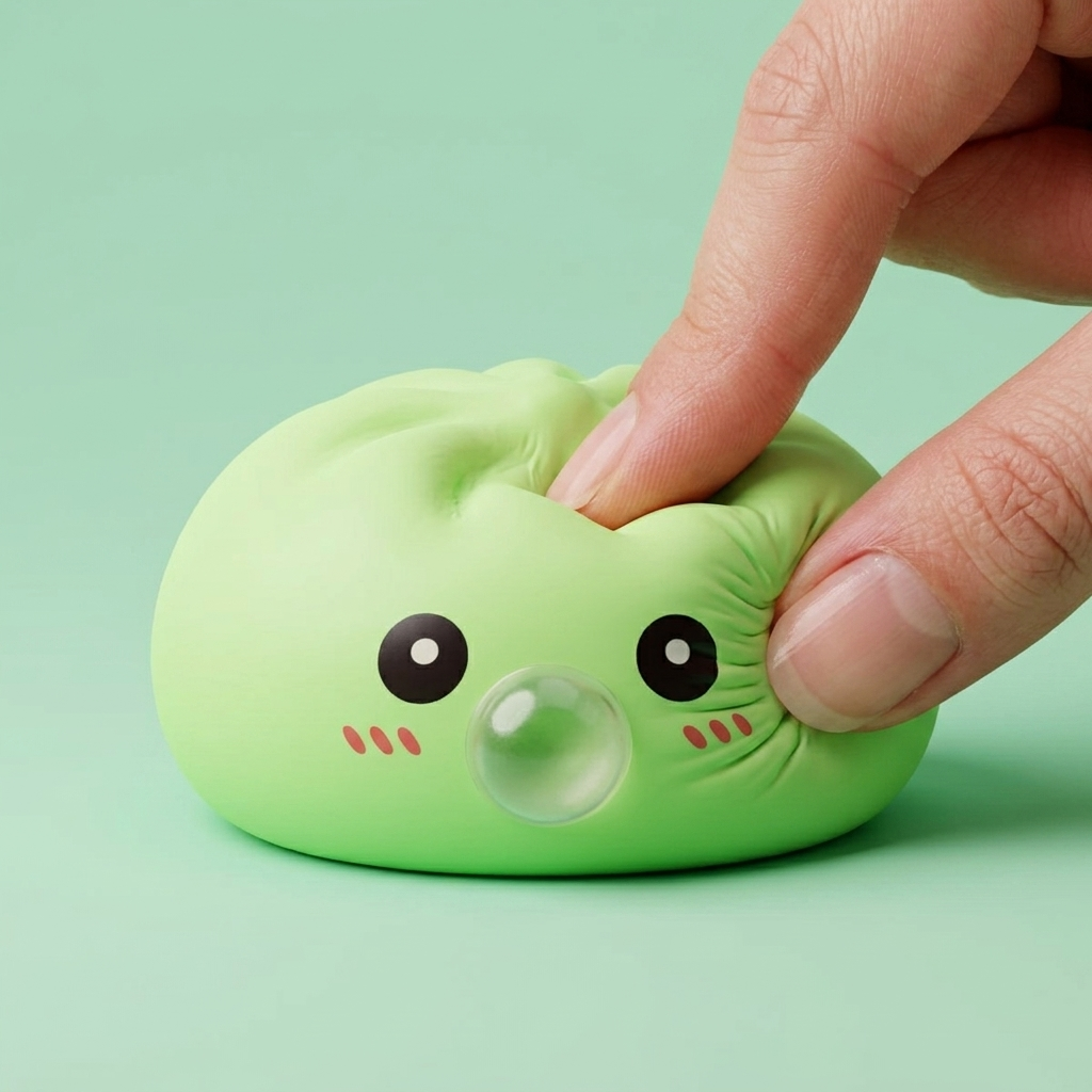 Fresh Green Dumpling Squishy being squeezed, soft slow-rise foam