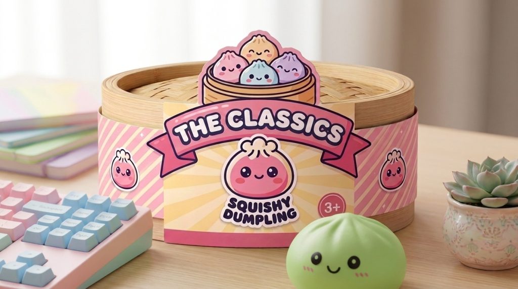 Matcha Green Dumpling Squishy in its kawaii setting