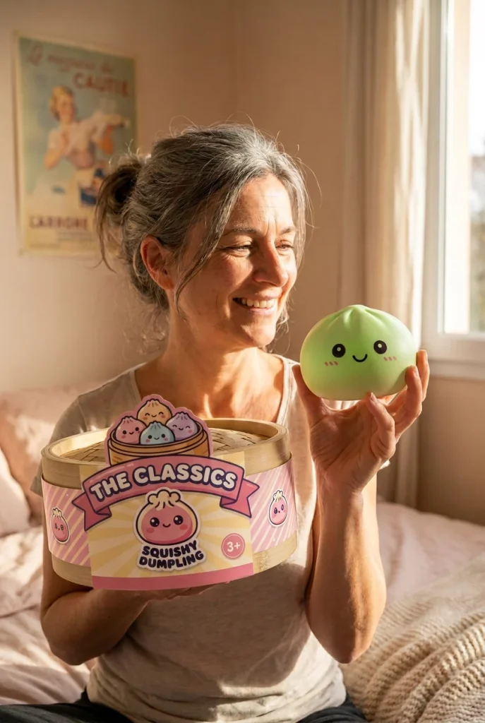 Matcha Green Dumpling Squishy with its box