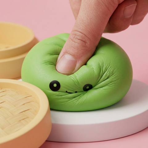 Matcha Green Dumpling Squishy — slow-rise effect, the foam springs back slowly