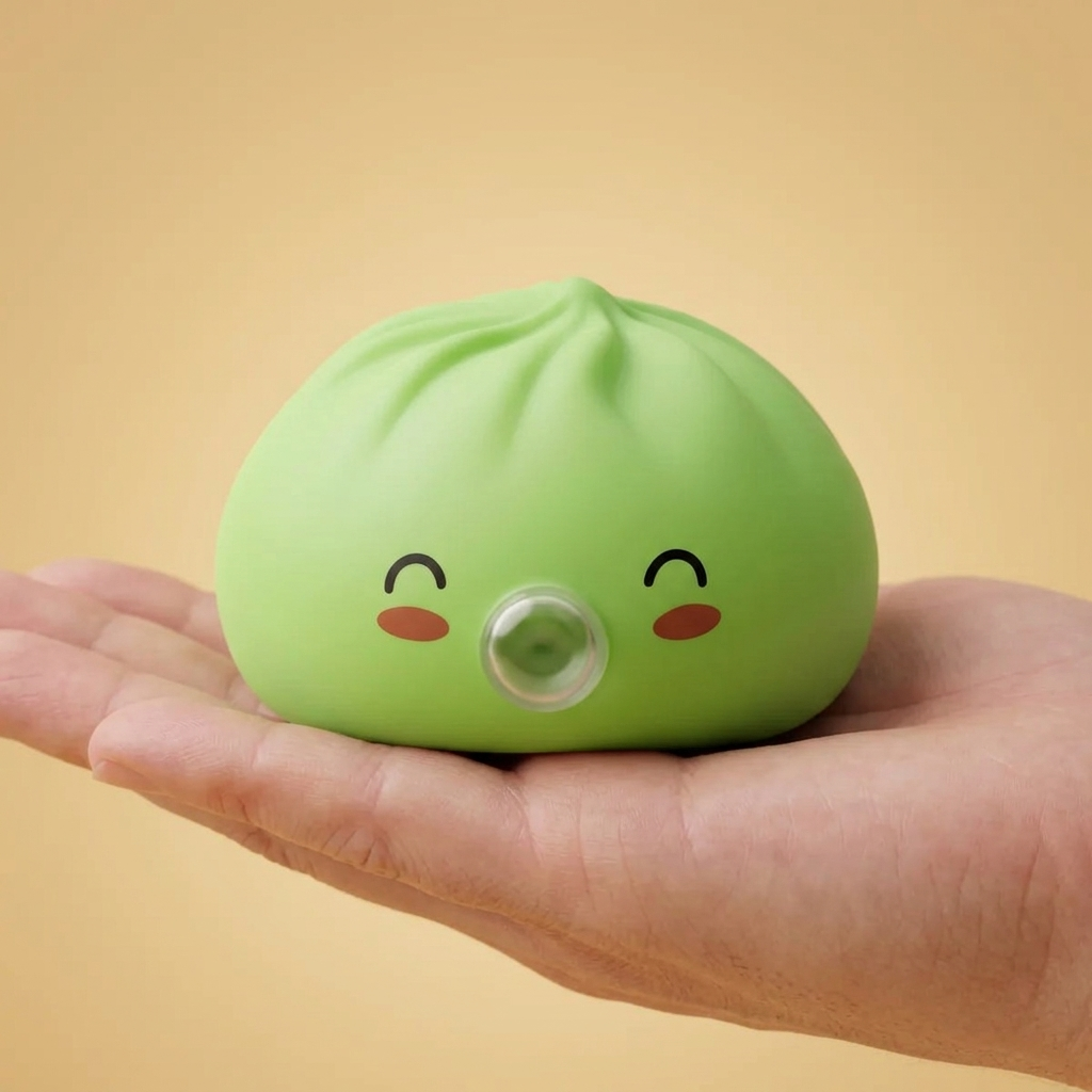 Matcha Green Rare Blow Dumpling Squishy held in hand, actual size