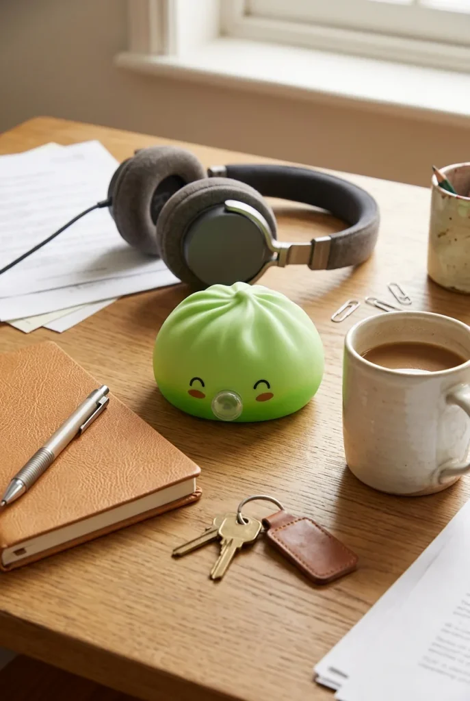 Matcha Green Rare Blow Dumpling Squishy on the desk